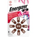 Energizer AZ312DP Coin Cell Hearing Aid Battery - For Hearing Aid - 1.4 V DC - 8 / Pack