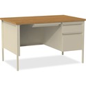 Lorell Fortress Series 48" Right Single-Pedestal Desk - Oak Laminate Rectangle Top - 30" Table Top Length x 48" Table Top Width x 1.1" Table Top Thickness - 29.5" Height - Assembly Required - Oak, Putty - Steel - 1 Each