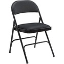 Lorell Padded Folding Chairs - Black Fabric Seat - Black Fabric Back - Powder Coated Steel Frame - 4 / Carton