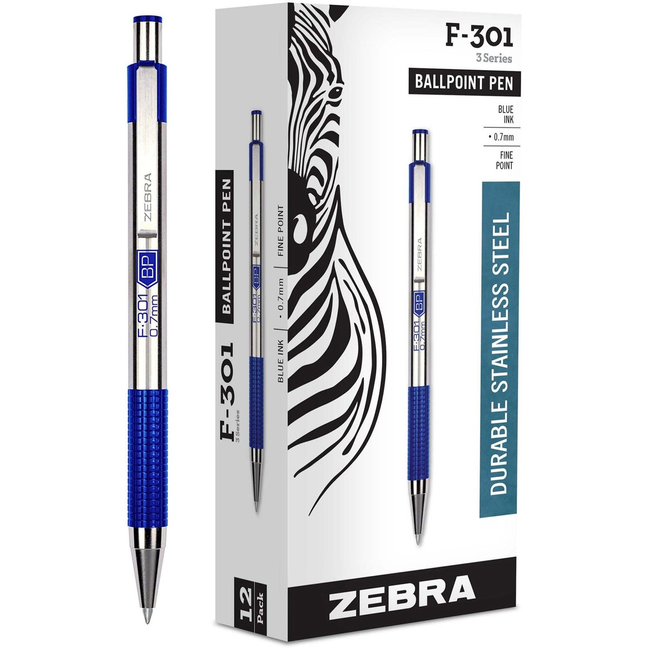 Zebra F-301 0.7mm retractable ball pen x 10 pcs blue ink