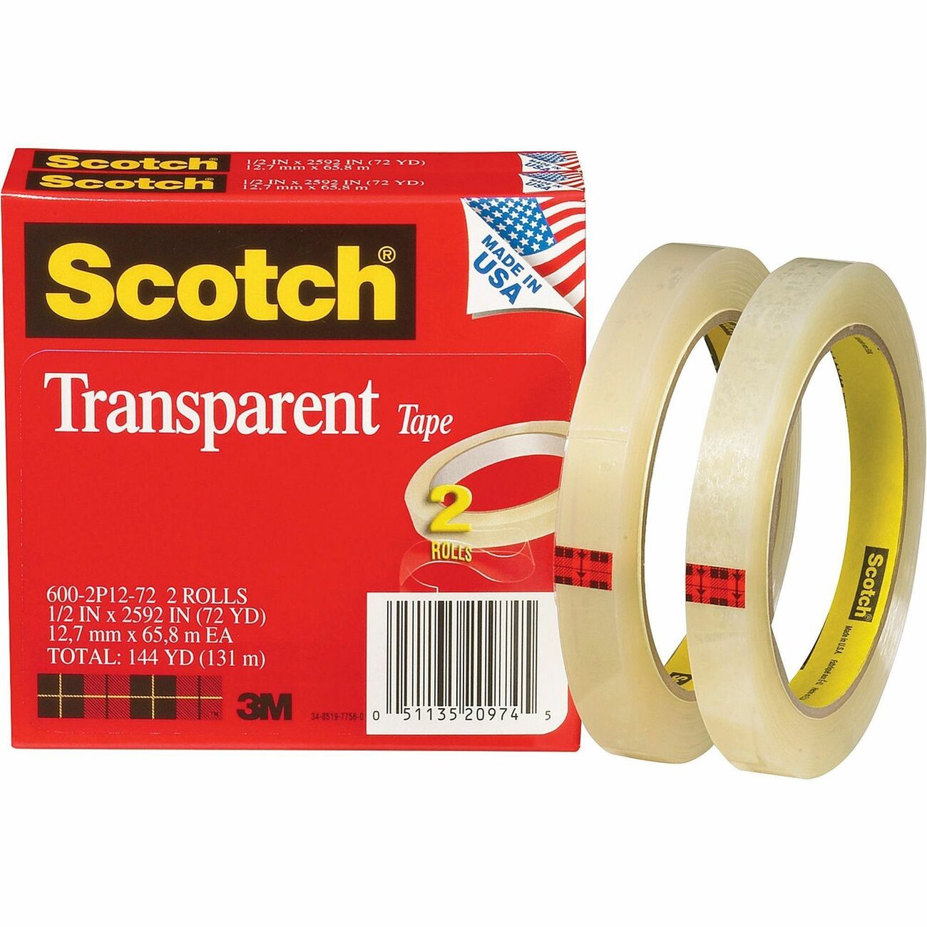 Scotch Light Duty Packaging Tape 681 Clear Moisture Chemical Resistant,1/2  in x 72 yd, 72 per case 3481