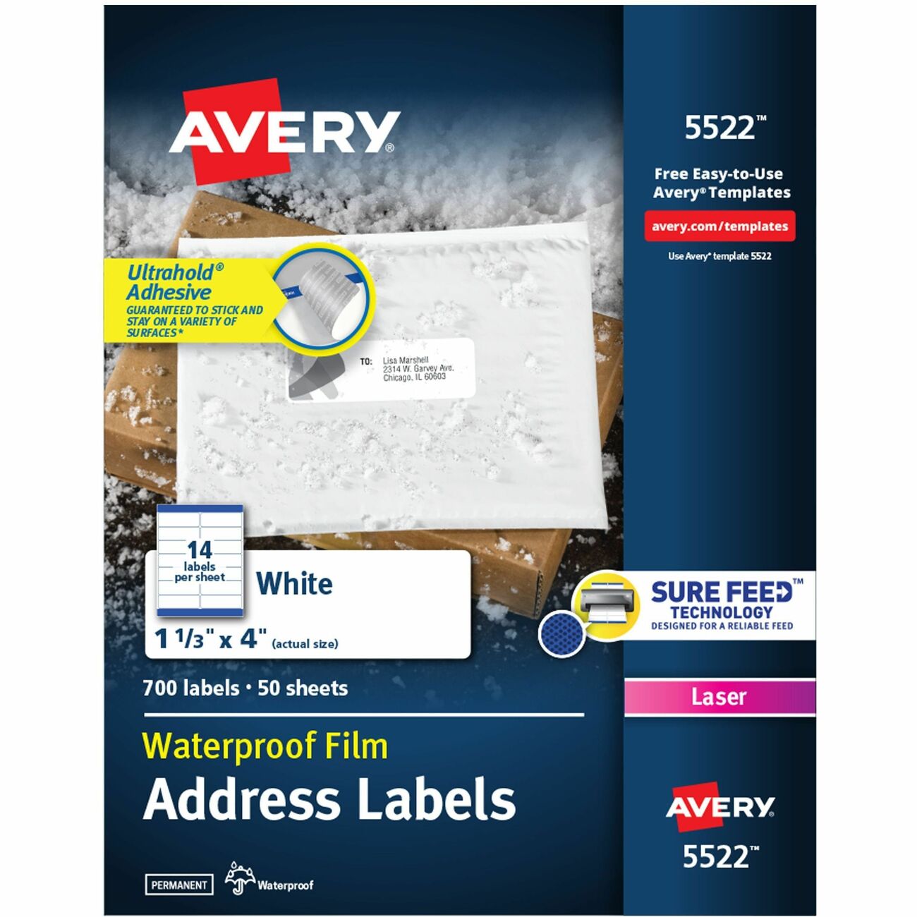 Avery Durable Waterproof Rectangle Labels – 1-1/3 X 4 Inch, 350 Labels, Oil & Tear Resistant