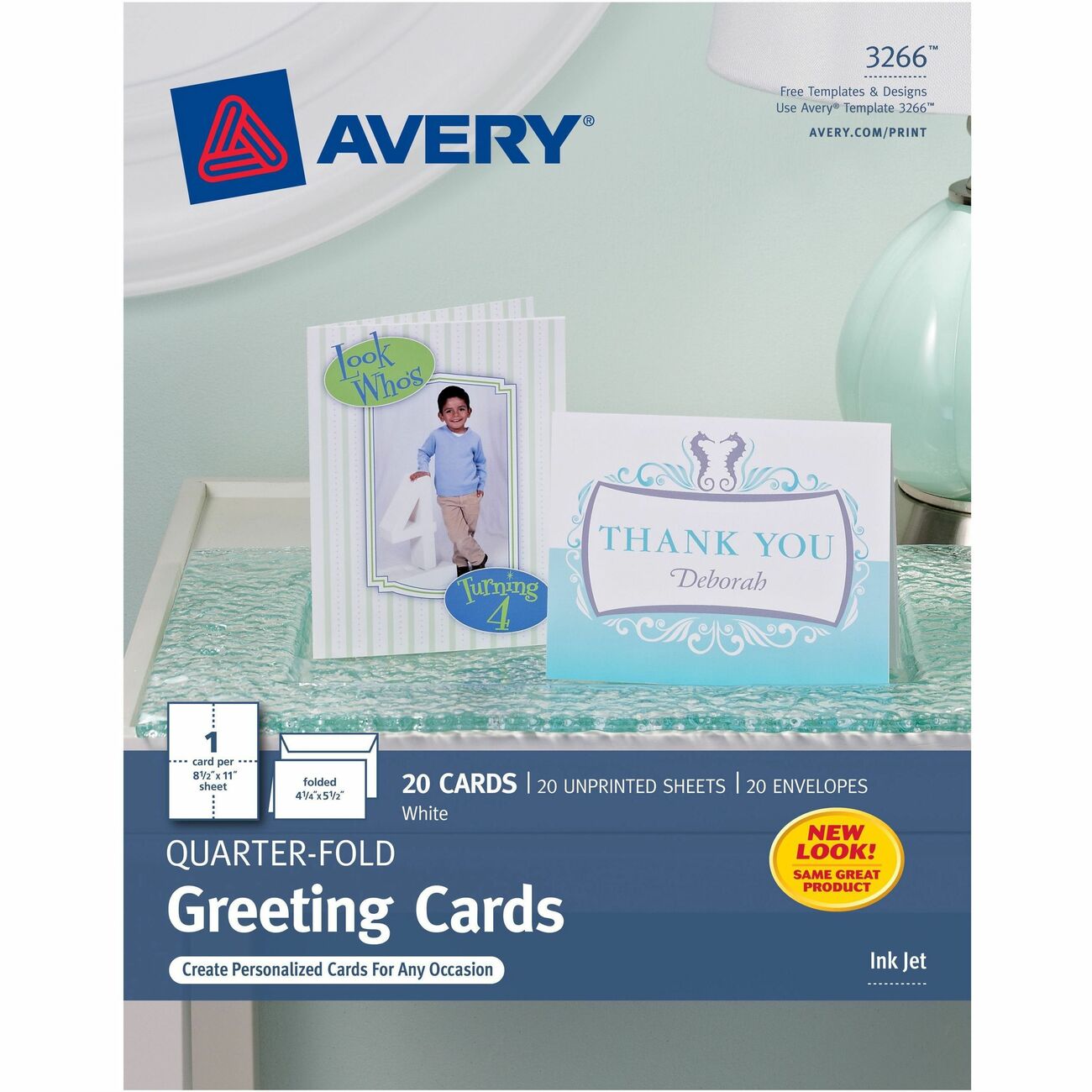 Avery Half-Fold Greeting Cards, Textured, Uncoated, 5-1/2 x 8-1/2, 30 Cards (3378)