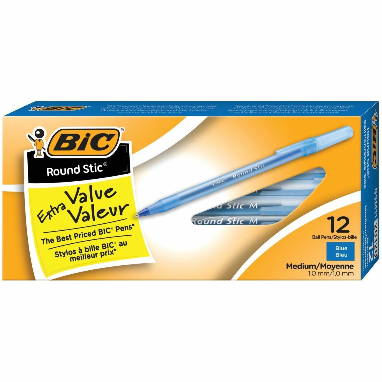 BIC Round Stic Extra Life Blue Ballpoint Pens, Medium Point (1.0mm), 12 ...