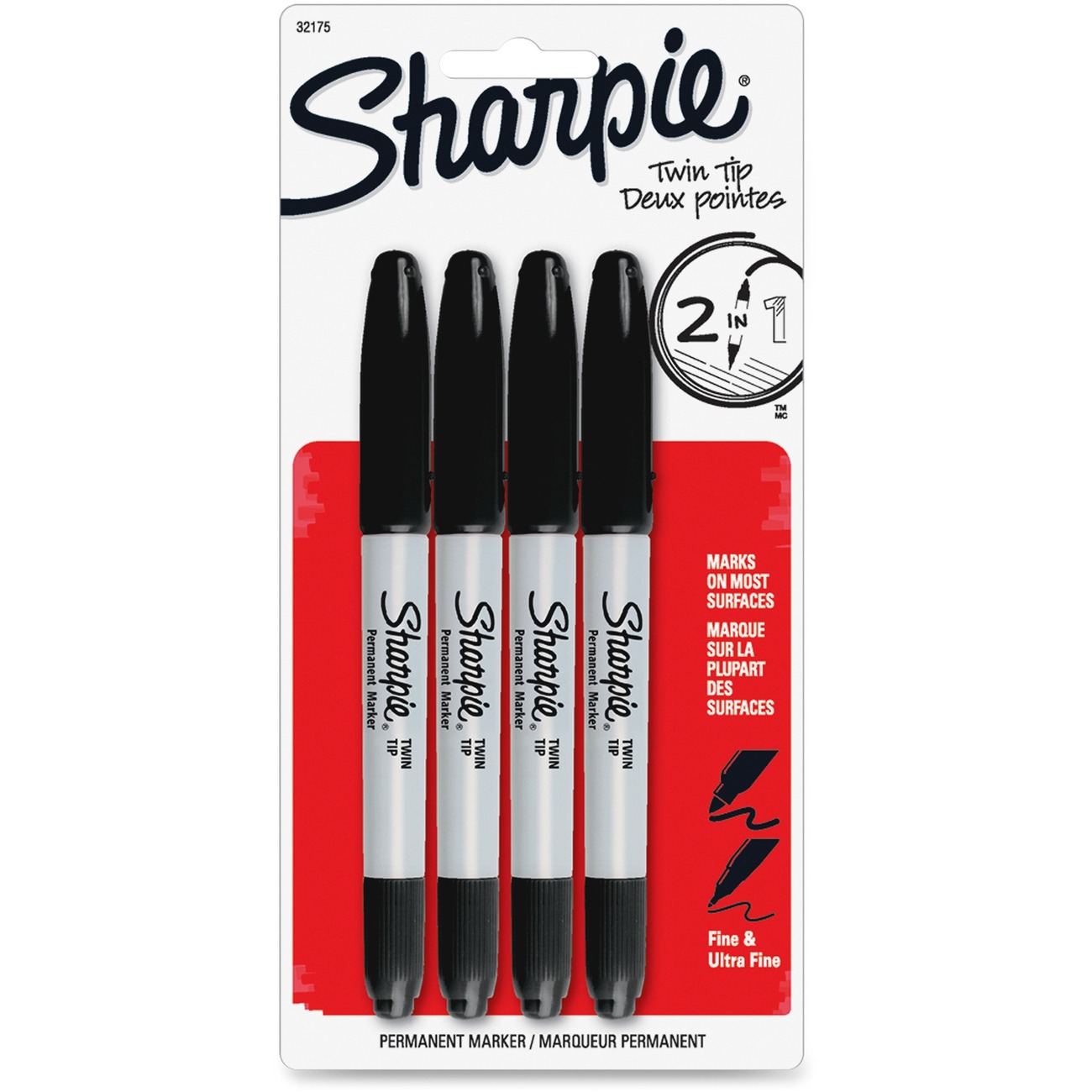 Sharpie Permanent Markers, 5.3mm Chisel Tip, Black - 4 count