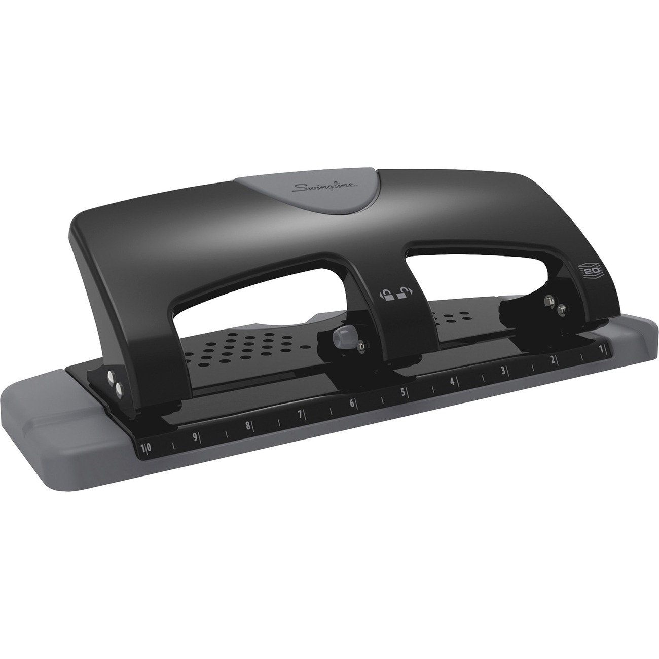 Bostitch Antimicrobial Adjustable Hole Punch - 3 Punch Head(s) - 160 Sheet  of 20lb Paper - 9/32 Punch Size - Round Shape - 15 x 6 - Black, Silver - Paper  Punches, Amax Inc