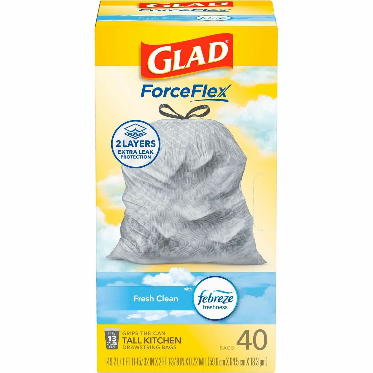 Glad Tall Kitchen Trash Bags ForceFlex Plus With Clorox Lemon Fresh 13 Gal  for sale online