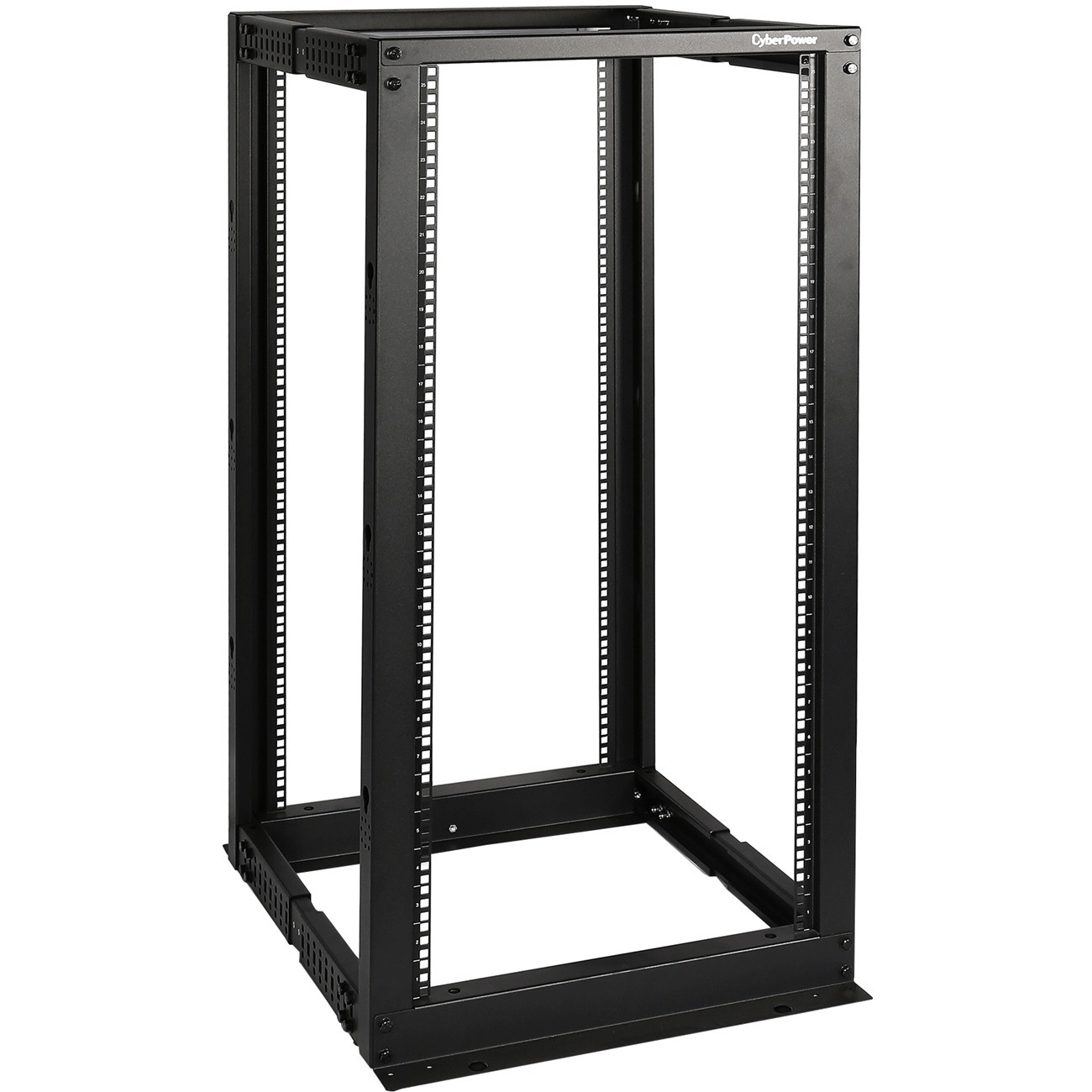 CyberPower 4-post Open Frame 19" Rack - For LAN Switch, Patch Panel - 25U Rack Height x 19" (482.60 mm) Rack Width x 40" (1016 mm) Rack Depth - Black Powder Coat - 600.10 kg Static/Stationary Weight Capacity
