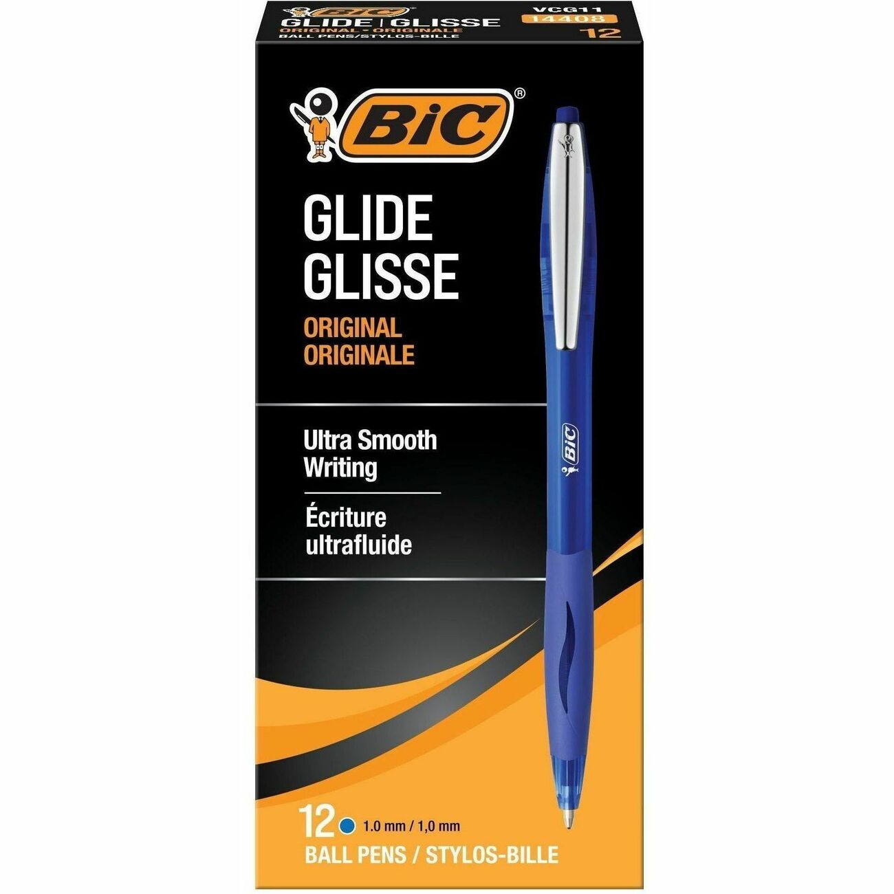 BIC Glide Blue Retractable Ballpoint Pens, Medium Point (1.0mm), 12