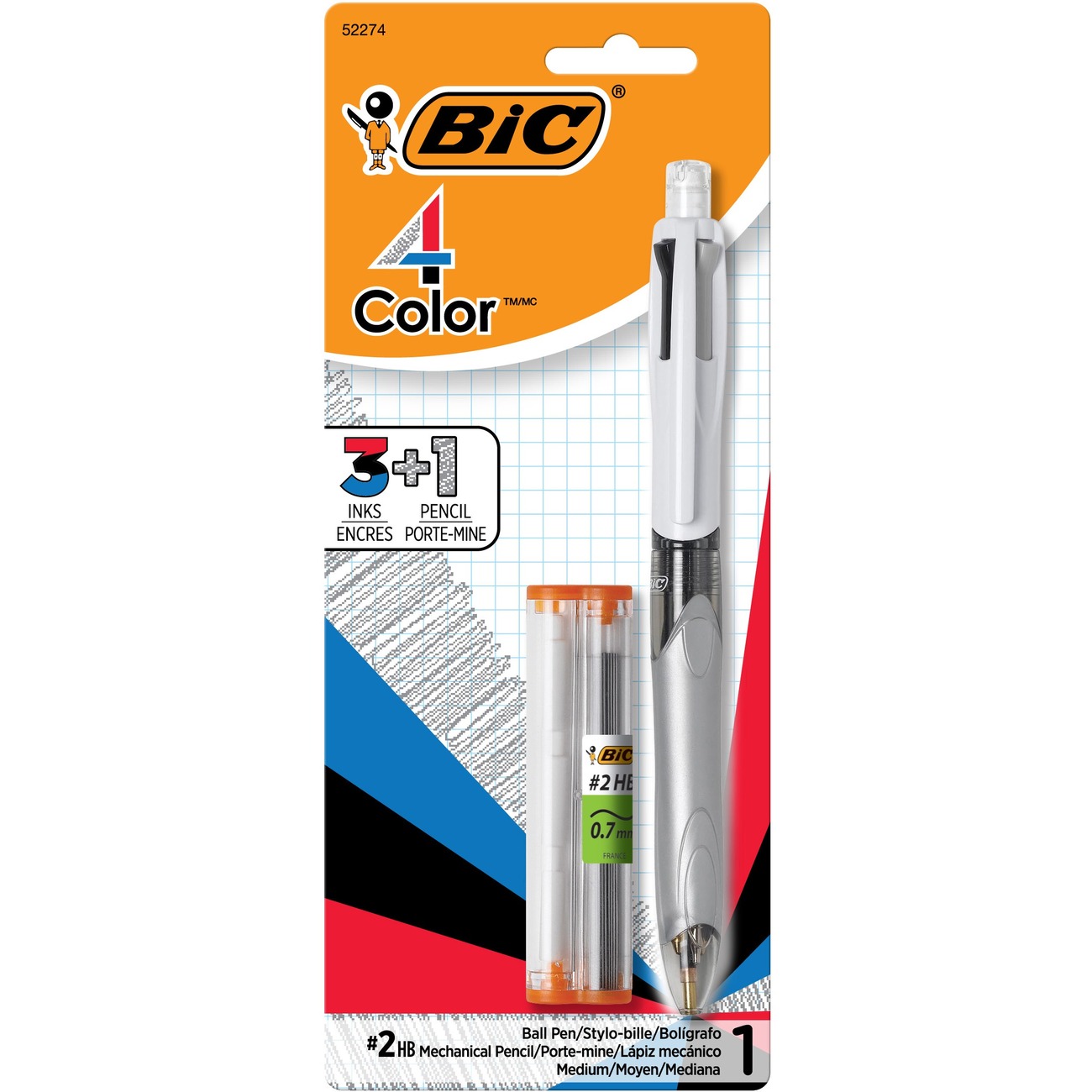 BIC 4-Color Retractable Ball Pen, Assorted Colors, 1-Pack