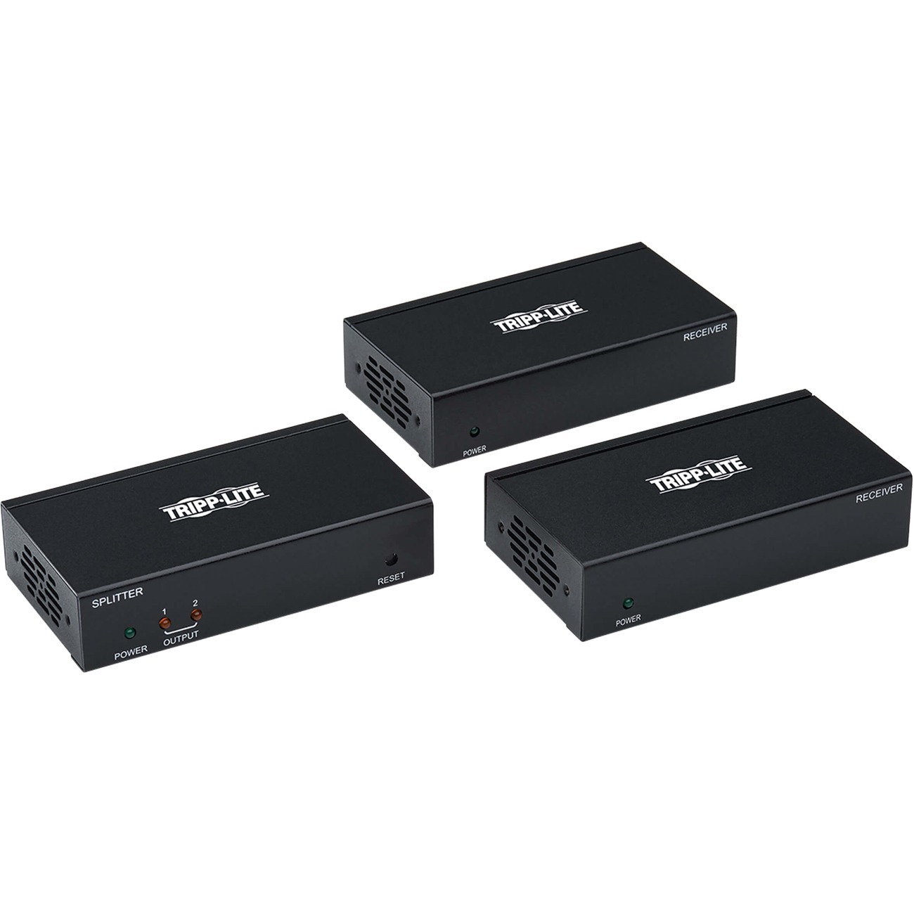 Tripp Lite B127-002-2H2 Video Extender Transmitter/Receiver - 1 Input Device - 2 Output Device - 125 ft (38100 mm) Range - 4 x Network (RJ-45) - 1 x HDMI In - 2 x HDMI Out - 4K - 3840 x 2160 - Twisted Pair - Category 6 - Rack-mountable - TAA Compliant