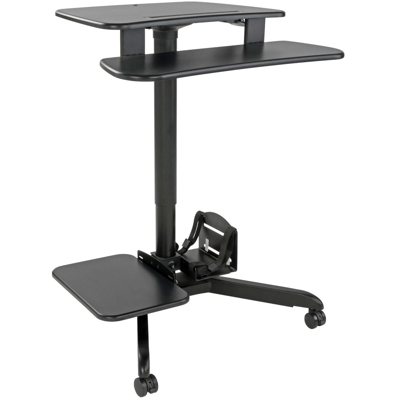 Tripp Lite Rolling Desk TV/Monitor Cart - Height Adjustable - Assembly Required - Black, Silver - MDF, Steel