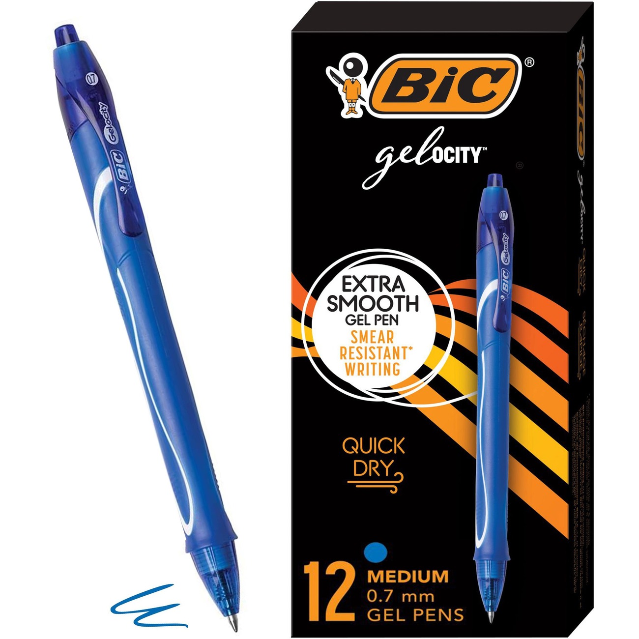 BIC Gel-ocity Quick Dry Recharges Stylo Gel Pointe Moyenne (0,7 mm) - Bleu,  Blister de 2