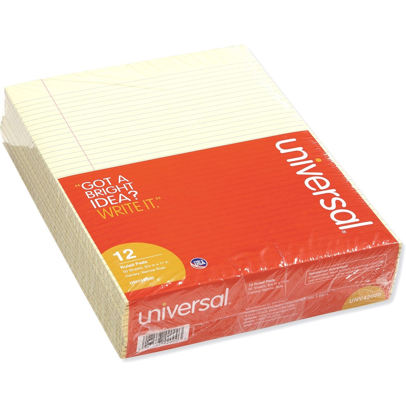 Universal Glue Top Pads, Narrow Rule, 50 Canary-Yellow 8.5 x 11 Sheets, Dozen