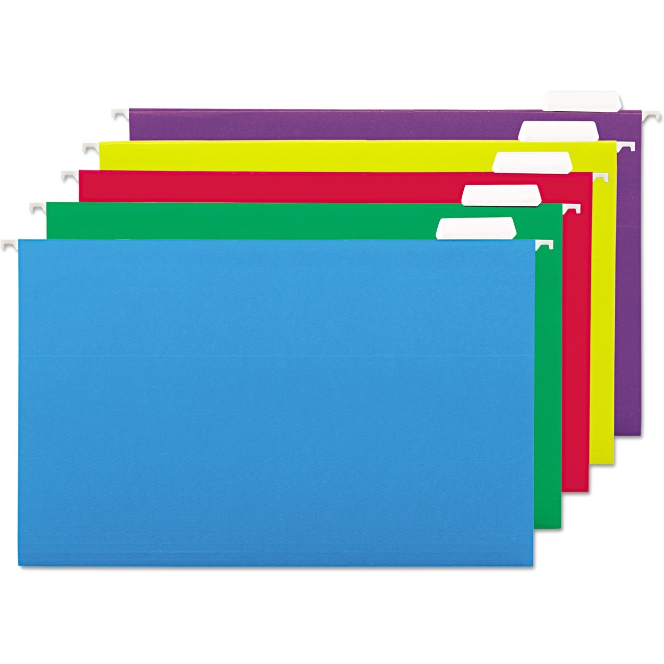 Universal 1/5 Tab Cut Legal Hanging Folder - 8 1/2" x 14" - Assorted Tab Position - 11 pt. - Stock - Assorted, Blue, Bright Green, Red, Violet, Yellow - 100% Recycled - 25 / Box