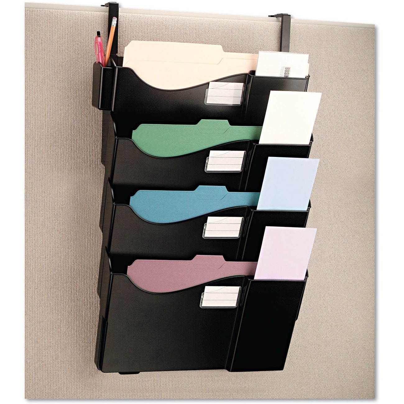 Universal Hanging Organizer - 4 Pocket(s) - 27.50" Height x 16.63" Width x 4.75" Depth - Black - Plastic - 4 / Pack