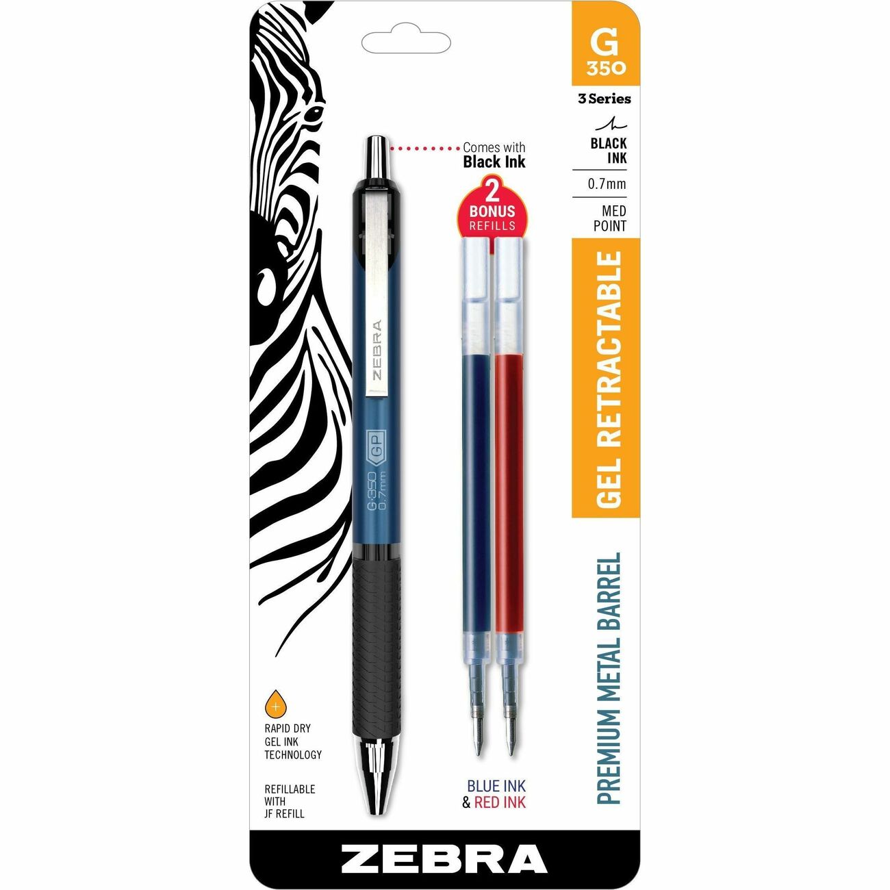 Zebra Pen SARASA Grand Retractable Gel Pen - 0.7 mm Pen Point Size -  Refillable - Retractable - Black Gel-based Ink - White Metal Barrel - 1  Each - simplykleenusa