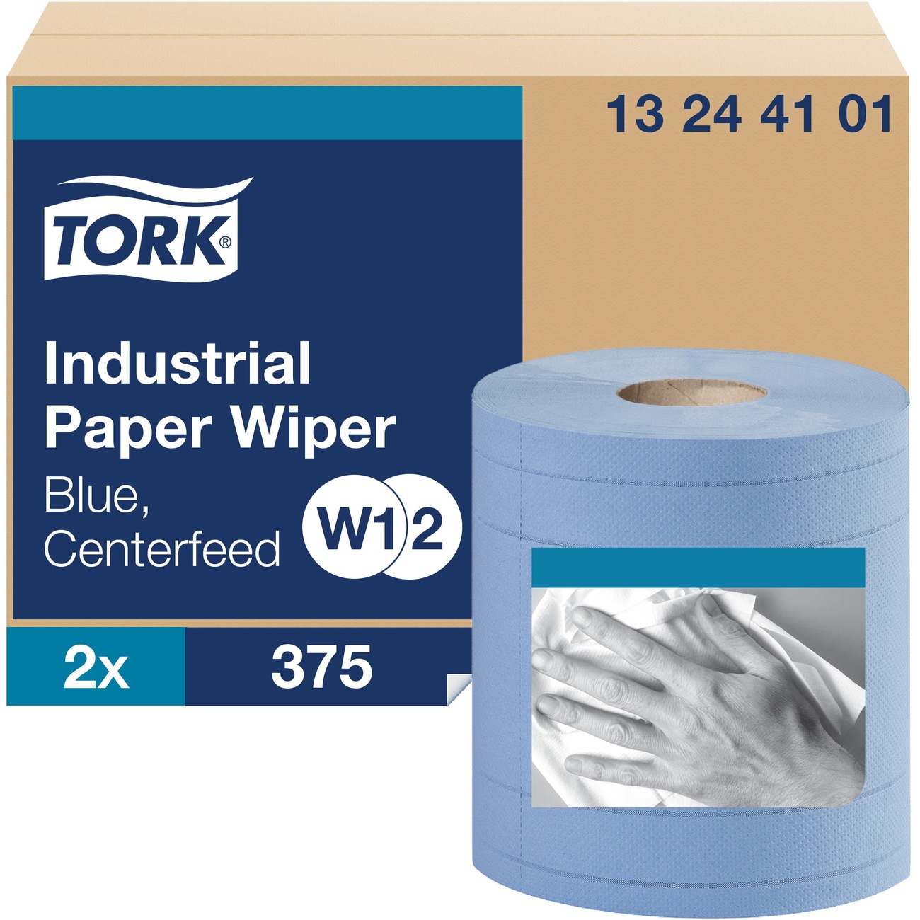 Tork Industrial Paper Wiper, 4-Ply, 11 X 15.75, Blue, 375 Wipes/Roll, 2