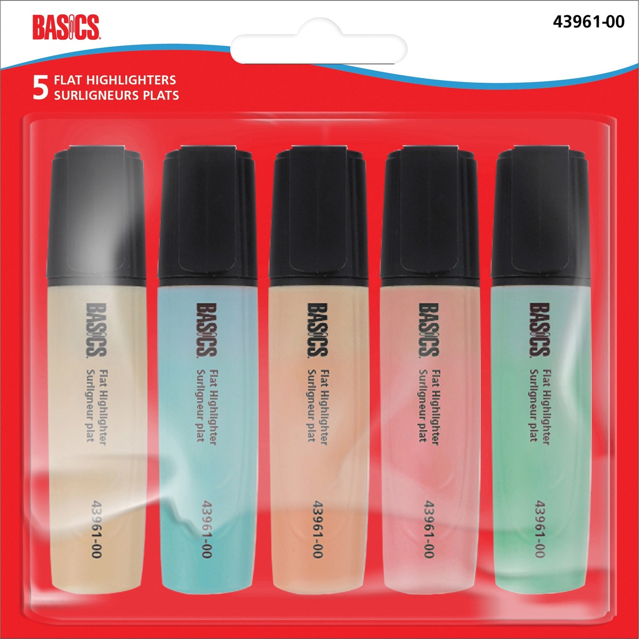 Basics Flat Highlighters Chisel Tip Assorted Pastel Colours 5/pkg ...