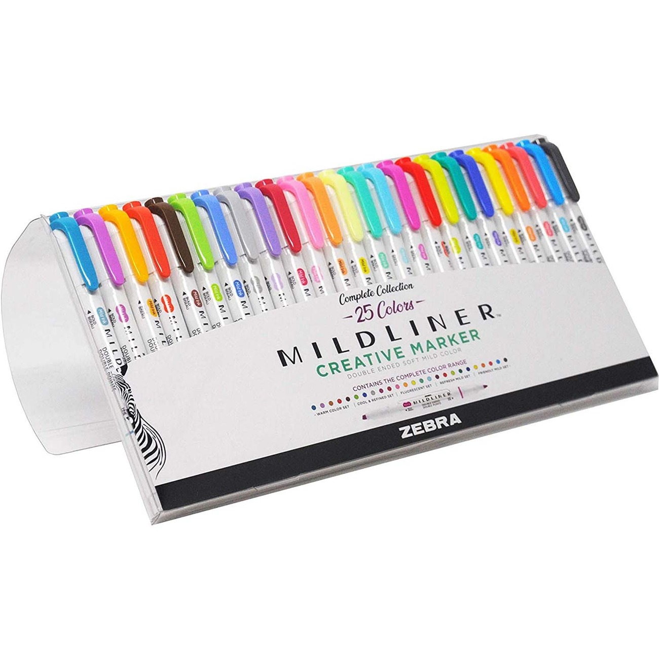 Zebra Mildliner Double Ended Creative Markers - Fluorescent and Cool  Colors, Set of 10
