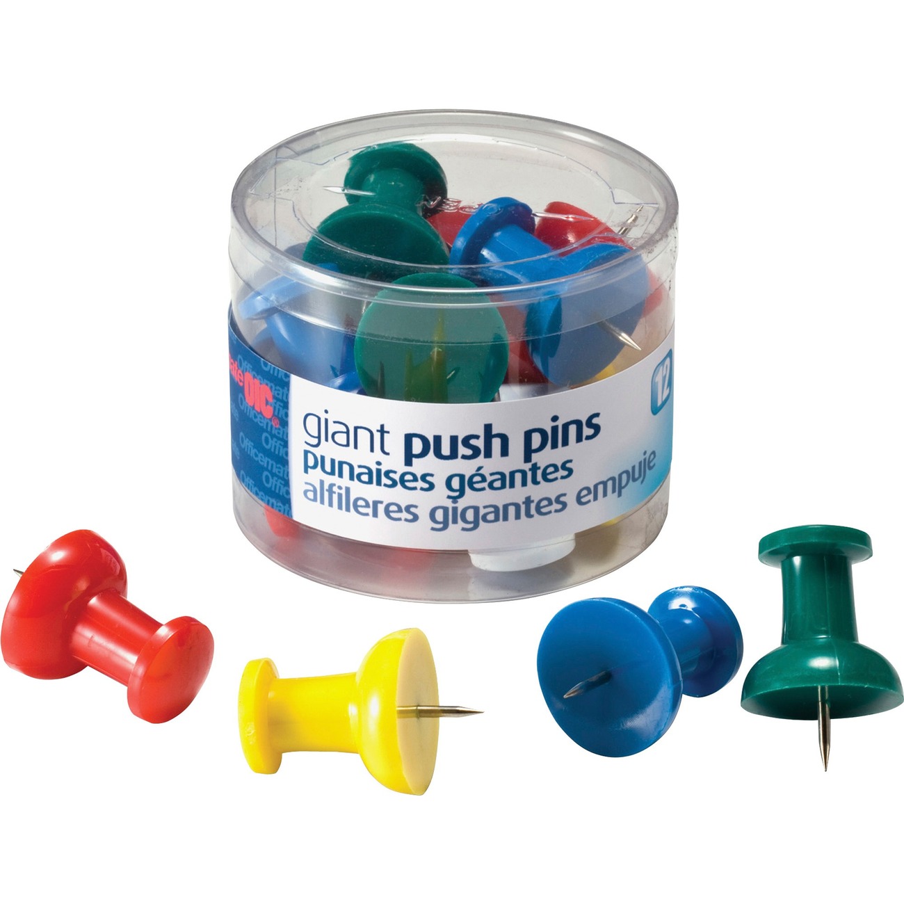 U Brands Standard Push Pins, Plastic, Clear, Gold Pin, 7/16, 100/Pack