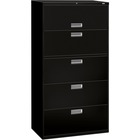 HON Brigade 600 H685 Lateral File - 36" x 18" x 67" - 5 Drawer(s) - Finish: Black