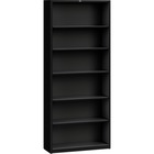 HON Brigade Steel Bookcase | 6 Shelves | 34-1/2"W | Black Finish - 81.1" Height x 34.5" Width x 12.6" Depth - Adjustable Shelf, Reinforced, Welded, Durable, Compact - Steel