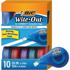 BIC Wite-Out Brand EZ Correct Correction Tape, 11.9 Meters, 10-Count Pack of white Correction Tape, Fast, Clean and Easy to Use Tear-Resistant Tape Office or School Supplies - 33.3 ft Length - 1 Line(s) - White Tape - Odorless, Photo-safe, Tear Resistant, Self-winding - 10 / Pack - White, Translucent