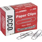 ACCO Economy Jumbo Non-Skid Paper Clips - Jumbo - No. 1 - 20 Sheet Capacity - Non-skid, Galvanized, Corrosion Resistant - 100 / Box - Silver - Metal, Zinc Plated