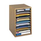 Safco Adjustable Vertical Wood Shelf Organizer - 11 Compartment(s) - Compartment Size 1.25" (31.75 mm) x 9.50" (241.30 mm) x 11.63" (295.27 mm) - 16" Height x 10.6" Width x 12" Depth - Desktop - Removable, Compact - Medium Oak - Wood, Hardboard - 1 Each