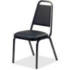 Lorell Upholstered Stacking Chairs - 4/CT - Black Vinyl Seat - Black Steel Frame - Charcoal Black - Vinyl, Steel - 18" Width x 22" Depth x 34.5" Height - 4 / Carton