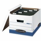 Bankers Box Hang'N'Stor File Storage Box - Internal Dimensions: 12.38" (314.45 mm) Width x 15.19" (385.83 mm) Depth x 10" (254 mm) Height - External Dimensions: 13" Width x 16" Depth x 10.5" Height - Media Size Supported: Letter, Legal - Lift-off Closure - Medium Duty - Stackable - White, Blue - For File - Recycled - 4 / Carton