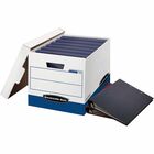 Bankers Box Binderbox Binder Storage Box - Internal Dimensions: 12.25" (311.15 mm) Width x 18.50" (469.90 mm) Depth x 12" (304.80 mm) Height - External Dimensions: 13.1" Width x 20.1" Depth x 12.4" Height - Media Size Supported: Letter, Legal - Lift-off Closure - Heavy Duty - Stackable - White, Blue - For File - Recycled - 12 / Carton