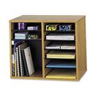 Safco Adjustable 12-Slot Wood Literature Organizer - 12 Compartment(s) - 16" Height x 19.5" Width x 12" Depth - Desktop - Adjustable - Medium Oak - Wood - 1 Each