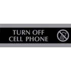 Headline Century Turn Off Cell Phone Sign - 1 Each - Turn Off Cell Phone Print/Message - 9" (228.60 mm) Width x 3" (76.20 mm) Height - Silver Print/Message Color - Mounting Hardware - Black