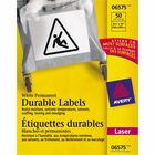 AveryÂ® Durable ID Labels, Permanent Adhesive, 8-1/2" x 11" , Matte White, 50 Labels (6575) - 8 1/2" Height x 11" Width - Permanent Adhesive - Rectangle - Laser - White - Film - 1 / Sheet - 50 Total Sheets - 50 Total Label(s) - 50 / Pack