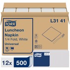Tork 1/4" Fold Luncheon Napkin - 1 Ply - 13" x 11.5" - White - Fiber - Absorbent - For Lunch - 500 Per Pack - 12 / Carton