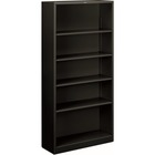 HON Brigade Steel Bookcase | 5 Shelves | 34-1/2"W | Black Finish - 71" Height x 34.5" Width x 12.6" Depth - Adjustable Shelf, Reinforced, Welded, Durable, Compact - Steel
