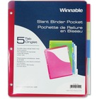 Winnable 5-Tab Slant Binder Pocket - 100 x Sheet Capacity - For Letter 8 1/2" x 11" Sheet - Ring Binder - Rectangular - Clear, Blue, Red, Green, Yellow - Polypropylene - 5 / Pack