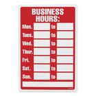 U.S. Stamp & Sign Business Hours Sign - 1 Each - Business Hour Print/Message - 12" (304.80 mm) Width x 8" (203.20 mm) Height - Rectangular Shape - White Print/Message Color - Plastic - White, Red