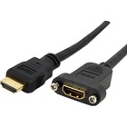 StarTech.com 3ft HDMI Female to Male Adapter, 4K High Speed Panel Mount HDMI Cable, HDMI Female to Male, HDMI Panel Mount Connector Cable - 3ft/91cm HDMI 1.4b cable; 4K (3840x2160p 30Hz)/Full HD 1080p/10.2 Gbps bandwidth/8Ch Audio - Molded connector; 2x 4-40 (0.31"/8mm long) screws - 28AWG/gold-plated connectors - Access HDMI port on computer/laptop/desktop; monitor/display/projector