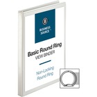 Business Source Round-ring View Binder - 1/2" Binder Capacity - Letter - 8 1/2" x 11" Sheet Size - 125 Sheet Capacity - Round Ring Fastener(s) - 2 Internal Pocket(s) - Polypropylene - White - Wrinkle-free, Gap-free Ring, Clear Overlay, Non Locking Mechanism, Sturdy, Non-glare, Durable - 1 Each