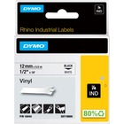 Dymo Rhino Industrial Vinyl Labels - 15/32" Width x 18 3/64 ft Length - Permanent Adhesive - Rectangle - Thermal Transfer - Black on White - Vinyl - 1 Each - Chemical Resistant, Oil Resistant