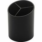 Business Source Large 3-Compartment Plastic Pencil Cup - 3" (76.20 mm) x 3" (76.20 mm) x 4.13" (104.78 mm) x - Plastic - 1 / Each - Black