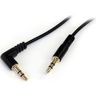 StarTech.com 3 ft Slim 3.5mm to Right Angle Stereo Audio Cable - M/M - Mini-phone Male Stereo Audio - Mini-phone Male Stereo Audio - 3ft - Black