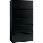Lorell Receding Lateral File with Roll Out Shelves - 5-Drawer - 36" x 18.6" x 69" - 5 x Drawer(s) for File - Legal, Letter, A4 - Leveling Glide, Ball-bearing Suspension, Interlocking, Heavy Duty, Recessed Handle - Black - Metal - Recycled