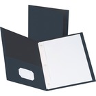 Business Source Letter Recycled Pocket Folder - 8 1/2" x 11" - 100 Sheet Capacity - 3 x Prong Fastener(s) - 1/2" Fastener Capacity - 2 Inside Front & Back Pocket(s) - Leatherette - Dark Blue - 35% Recycled - 25 / Box