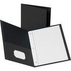 Business Source Letter Recycled Pocket Folder - 8 1/2" x 11" - 100 Sheet Capacity - 3 x Prong Fastener(s) - 2 Inside Front & Back Pocket(s) - Leatherette - Black - 35% Recycled - 25 / Box