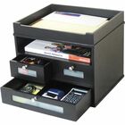 Victor Midnight Black Collection Tidy Tower Organizer - 10.9" Height x 12.8" Width x 10.6" Depth - Desktop - Durable, Molding Base, Sturdy - Black - Wood, Faux Leather - 1 Each