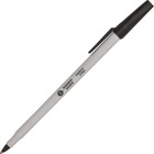 Business Source Medium Point Ballpoint Stick Pens - Medium Pen Point - Black - Light Gray Barrel - Stainless Steel Tip - 1 Dozen